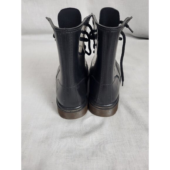 Steve Madden Black Rubber Lace up Boots Women's Size 8 Winter Fall Classic Style - Picture 4 of 8